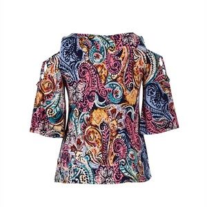 Vince Camuto Meadow Medley Paisley Printed Flutter Sleeve Top